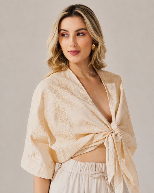 Blusa Kimono Laise com Amarração BEGE