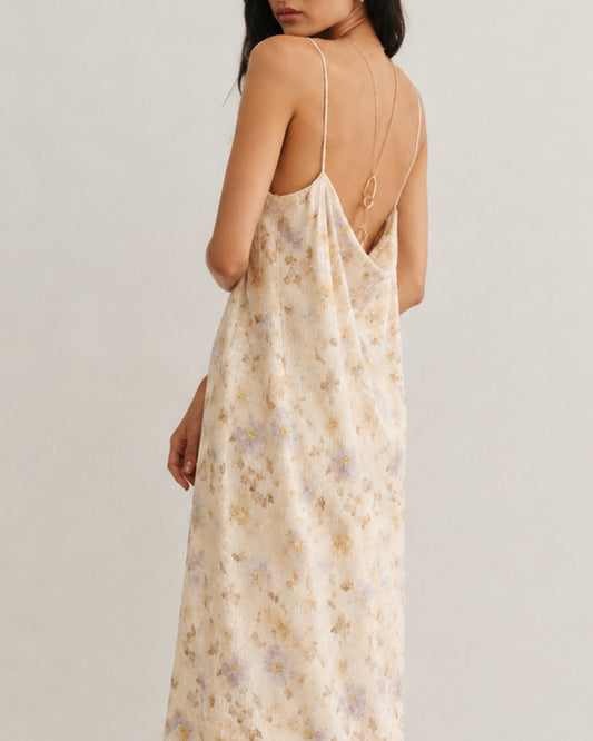 VESTIDO MIDI COSTAS DEGAGÊ BEGE