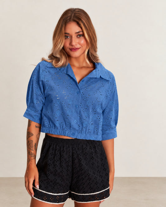 CAMISA MANGA BUFANTE PREGA LAISE BOTELLA (AZUL)