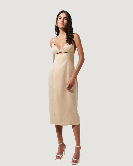 Vestido Midi com Fenda Costas BEGE
