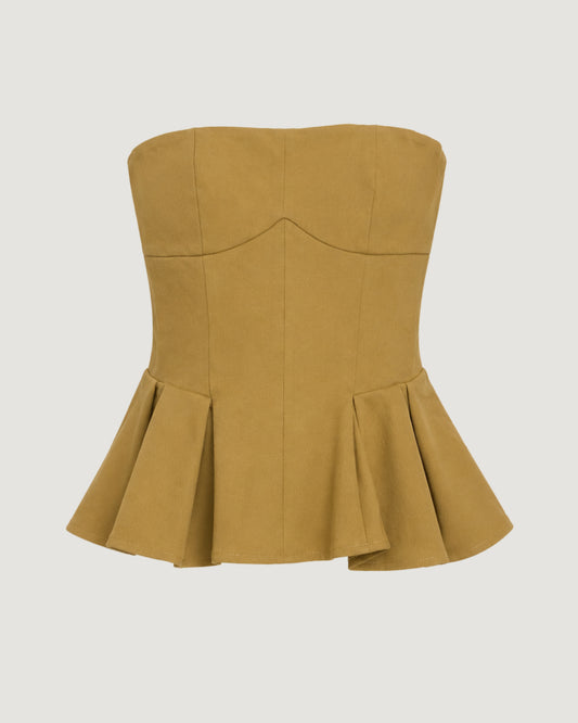 BLUSA DECOTE SEM ALÇAS PEPLUM ACUCAR MASCAVO (BEGE)