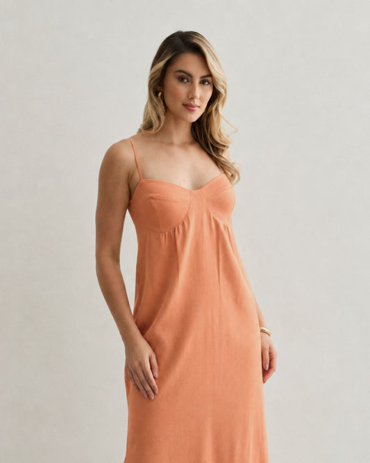 VESTIDO MIDI COM BOJO LARANJA