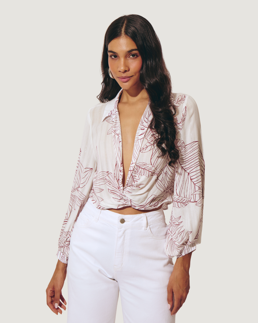 BLUSA ESTAMPA FOLHAGEM OFF WHITE