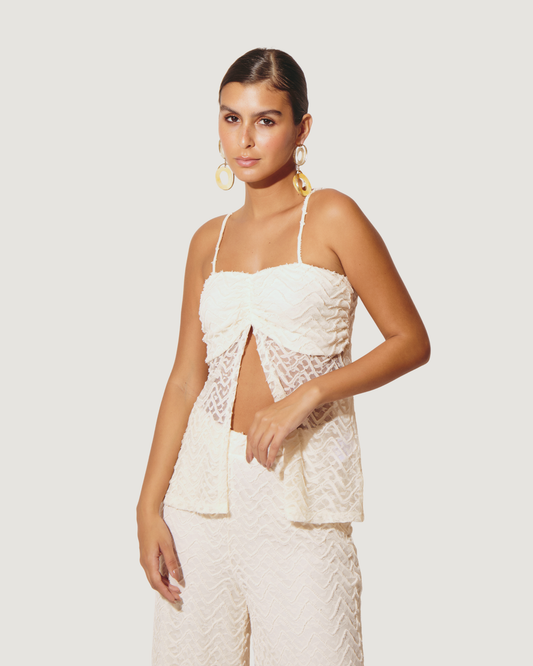 TOP DE RENDA FRANZIDO BEGE