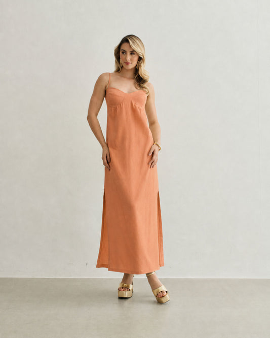 VESTIDO MIDI COM BOJO LARANJA