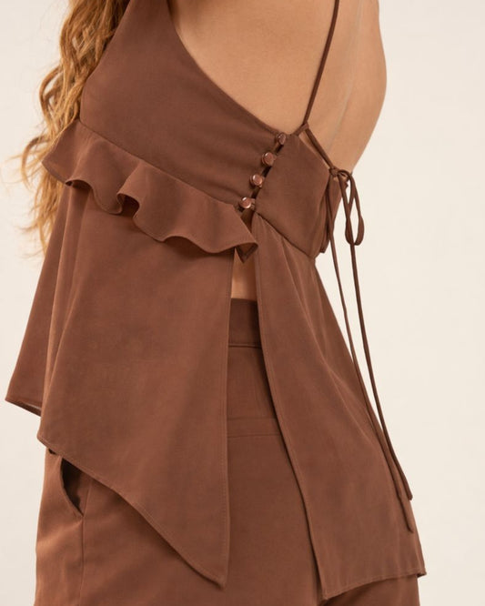 REGATA BABADOS COM BOTÕES MARROMM