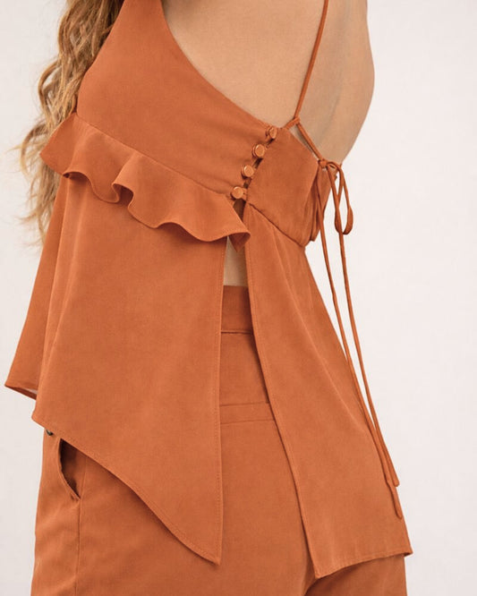 REGATA BABADOS COM BOTÕES MARROM