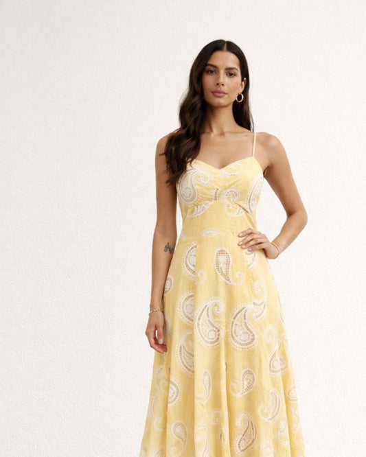 VESTIDO MIDI LAISE MANTEIGA (AMARELO)
