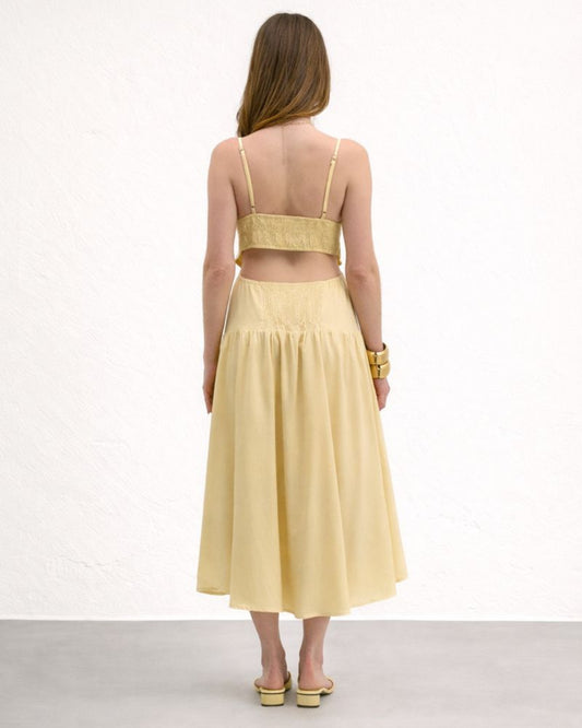 VESTIDO MIDI LASTEX COSTAS AMARELO