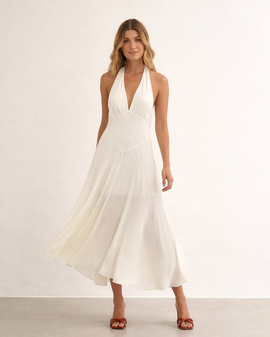 VESTIDO LONGO COM RECORTES OFF WHITE