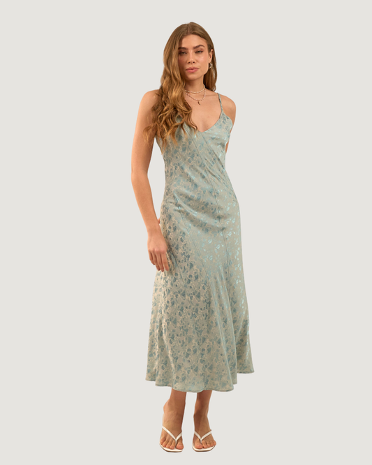 VESTIDO MIDI RECORTES AZUL