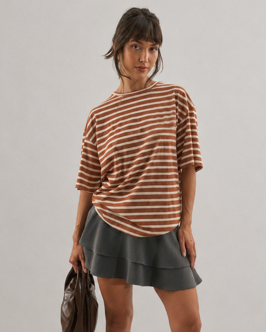 CAMISETA OVERSIZED LISTRADA DOURADO