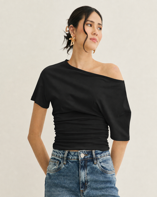 BLUSA CAMISETA OMBRO CAÍDO PRETO