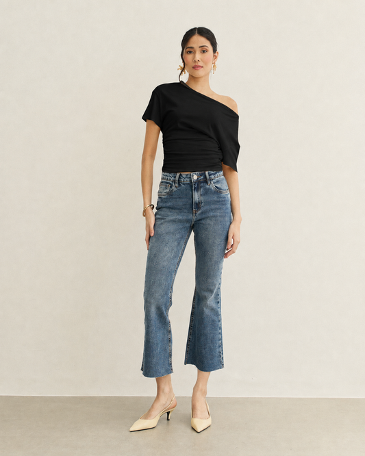 BLUSA CAMISETA OMBRO CAÍDO PRETO