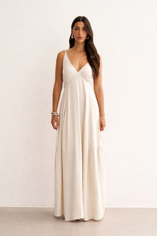 VESTIDO LONGO LAÇO COSTAS OFF WHITE