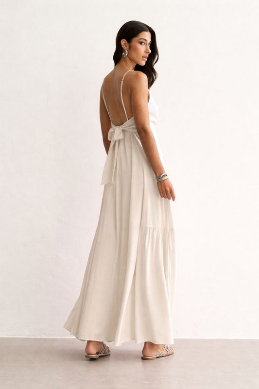 VESTIDO LONGO LAÇO COSTAS OFF WHITE