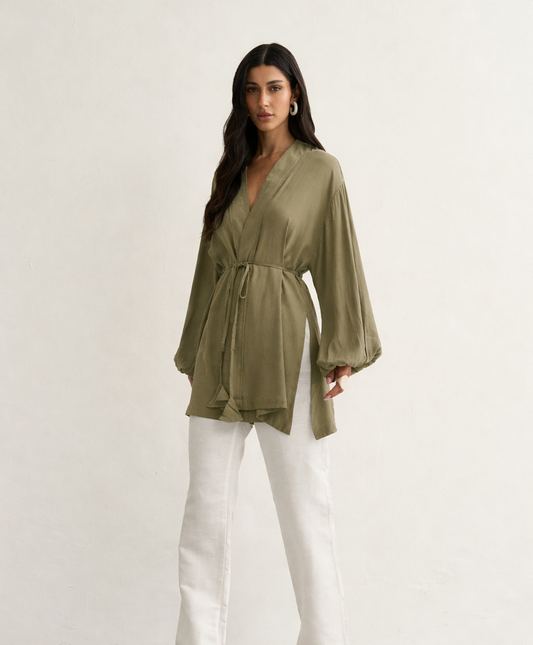 KIMONO COM FENDA LATERAL VERDE