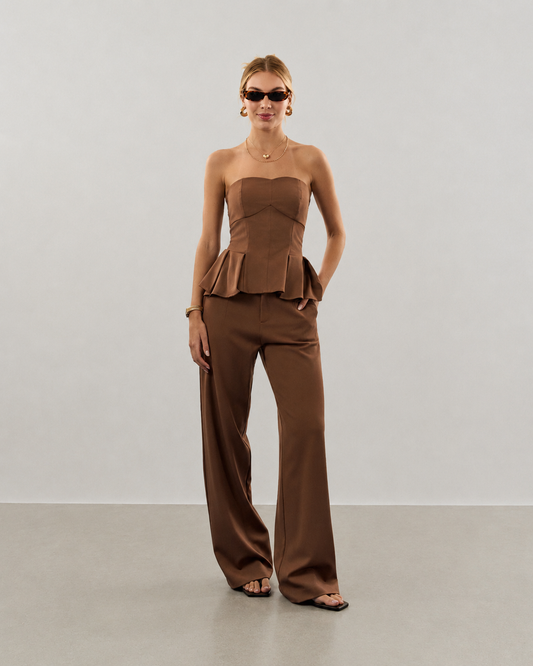 CALÇA WID LEG ALFAIATARIA CARAMELO SALGADO (MARROM)