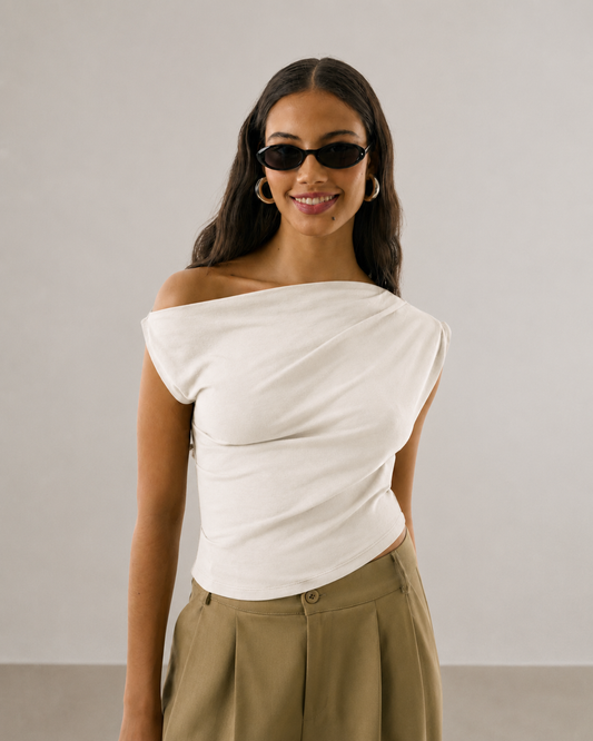 BLUSA MALHA ASSIMÉTRICA OFF WHITE