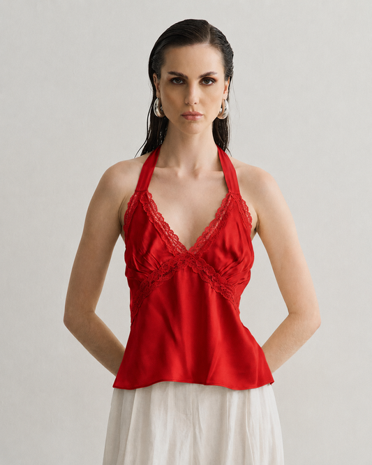 REGATA CETIM COM RENDA VERMELHO