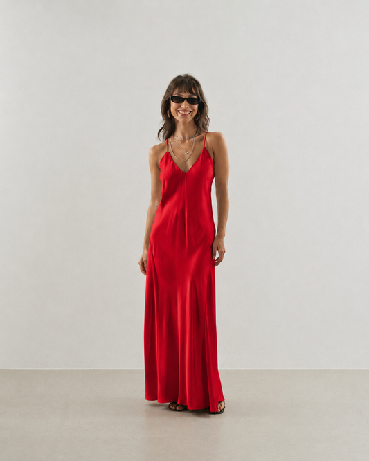VESTIDO MIDI CETIM ALCINHA RED (VERMELHO)