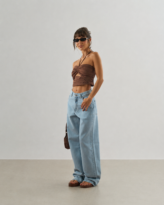 CALÇA JEANS WIDE LEG AZUL  CLARO