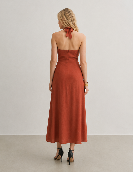 VESTIDO FRENTE ÚNICA MARROM
