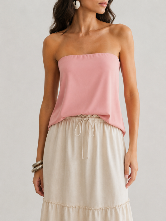 BLUSA SEM ALÇAS ABERTURA COSTAS ROSA