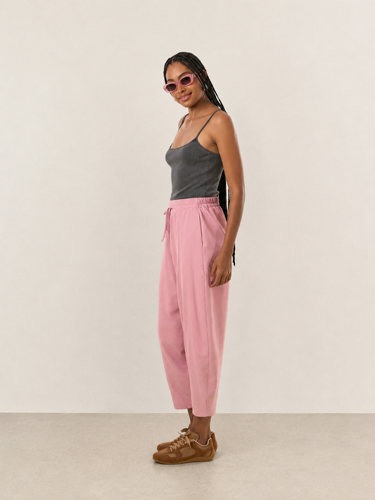 CALÇA BARREL CÓS COM AMARRAÇÃO ROSE(ROSA