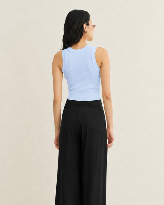 REGATA CANELADA BÁSICA TRICOT AZUL