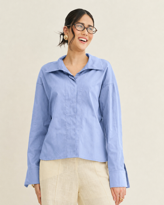 CAMISA OVERSIZED ACETINADA AZUL CEU (AZUL CLARO)