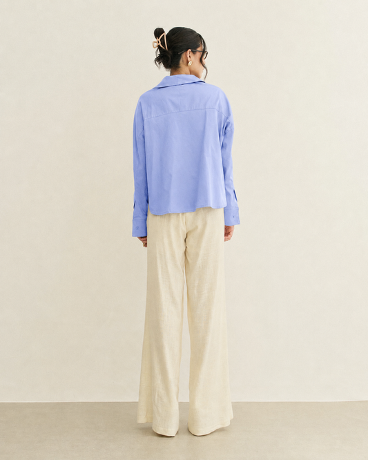 CAMISA OVERSIZED ACETINADA AZUL CEU (AZUL CLARO)