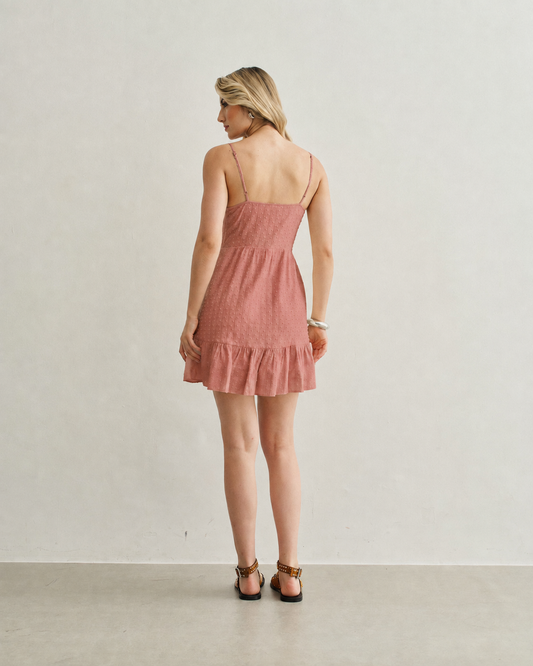 VESTIDO DECOTE V PALA NERVURA ROSA QUEIMADO