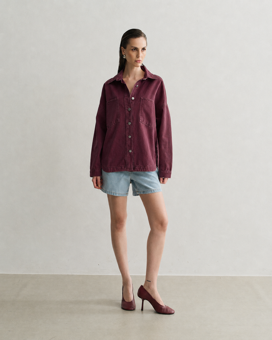 CAMISA DE SARJA OVERSIZED VINHO