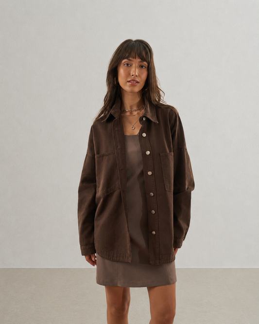 CAMISA DE SARJA OVERSIZED MARROM
