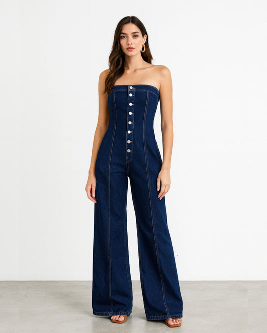 MACACÃO SEM ALÇAS JEANS ESCURO