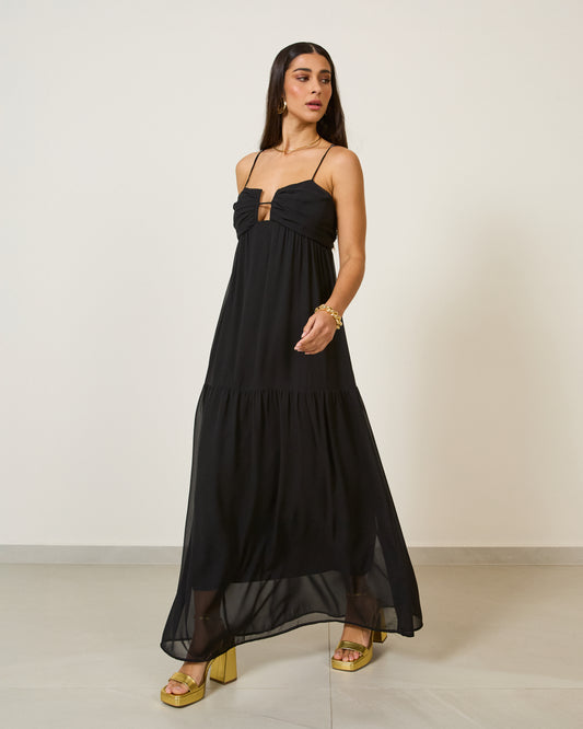 Vestido Longo Com Abertura Frontal PRETO