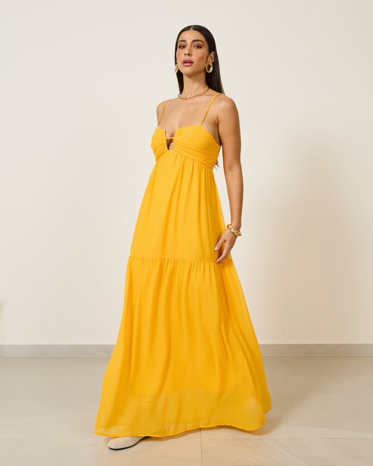 Vestido Longo Com Abertura Frontal AMARELO