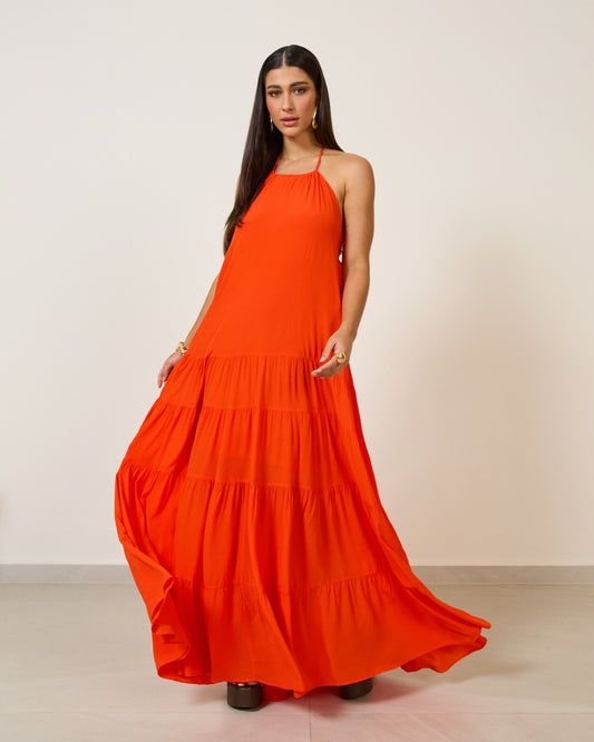 Vestido Longo Frente Única Off LARANJA