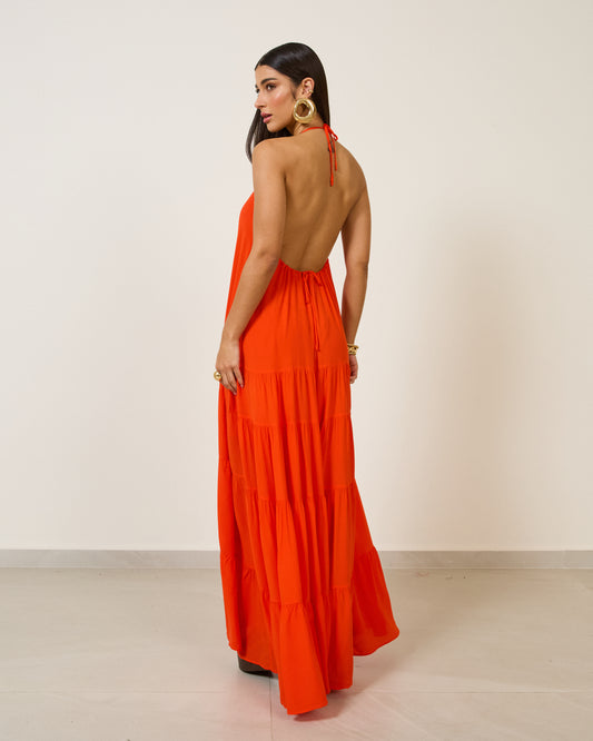 Vestido Longo Frente Única Off LARANJA
