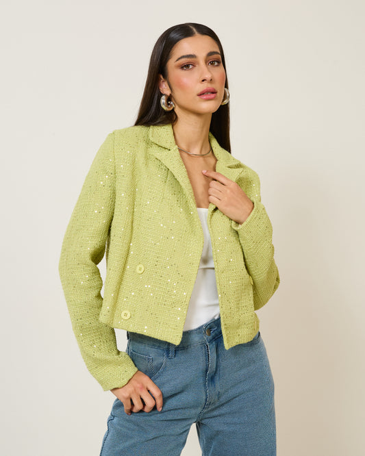BLAZER CURTO TWEED COM PAETÊS LIMAO