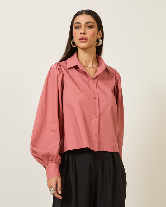 Camisa Cropped Manga Longa Bufante ROSA