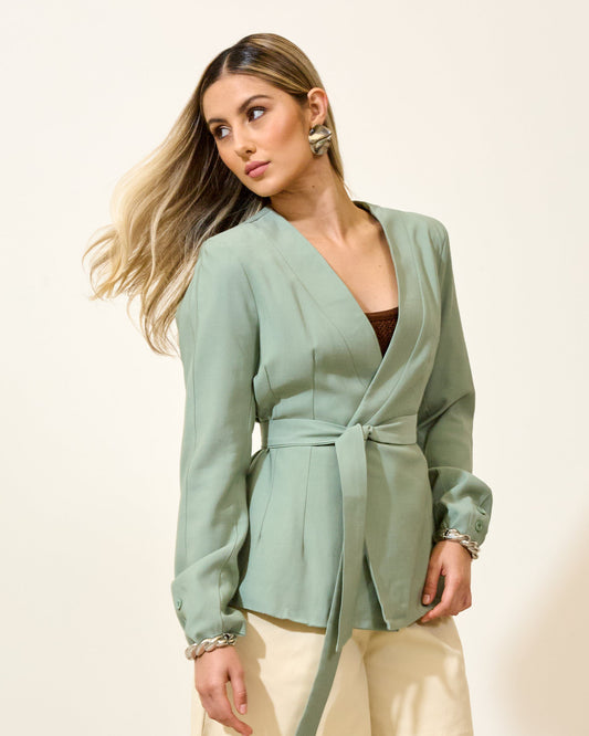 BLAZER ALFAIATARIA COM FAIXA AMARRAÇÃO VERDE
