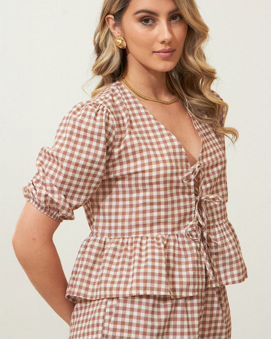 Blusa Vicky Xadrez MARROM