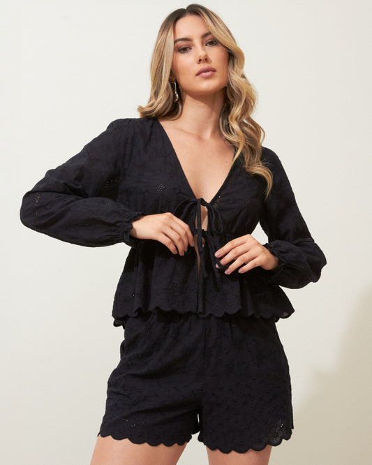 BLUSA MANGA LONGA AMARRAÇÃO LAISE PRETO
