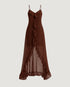 VESTIDO CHIFFON BABADO MARROM