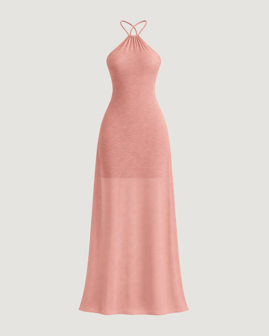 VESTIDO LONGO PLISSADO ROSA