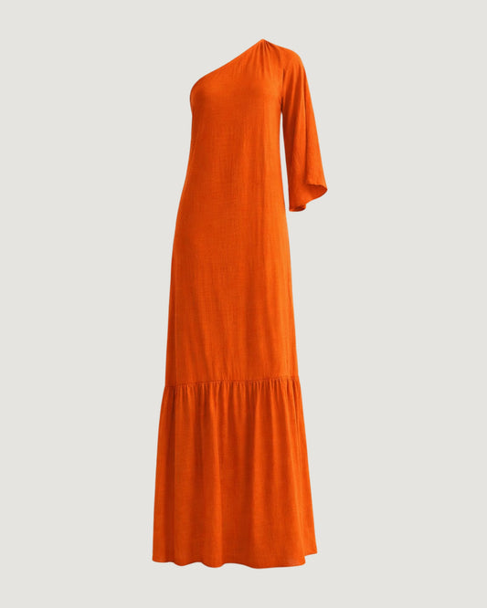 VESTIDO UM OMBRO SÓ LARANJA
