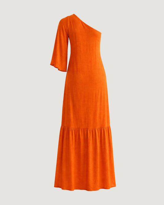 VESTIDO UM OMBRO SÓ LARANJA