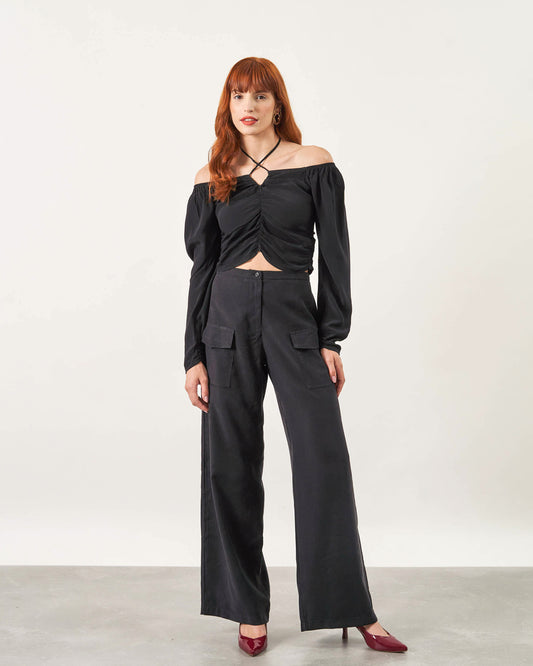 Calça Pantalona Bolso Frontal PRETO